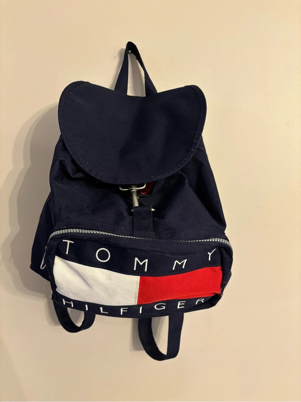 Vintage 90s Tommy Hilfiger Canvas Backpack - Classic Spell out Flag Bag